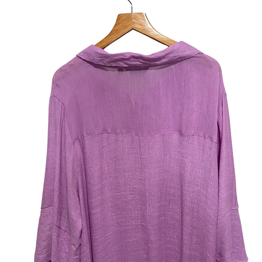 Mlle Gabrielle Womens 3X Lavender Purple Ruffle Sleeve Button Front Shirt Dress - Picture 7 of 11
